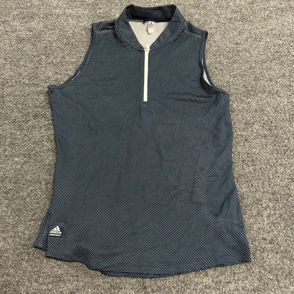 Adidas Polo Womens Size L Blue Polka Dot Sleeveless Quarter Zip Athletic Golf